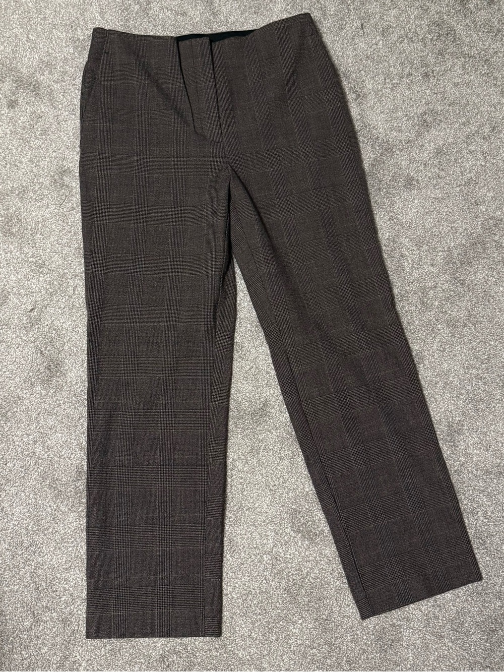 LOFT Brown Plaid Straight Trousers, Size 8 with Comfortable Stretch Fit, EUC